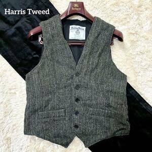 【Harris Tweed/ハリスツイード/美品】ベスト【ヘリンボーン/パッチワーク/ツイード/M相当/メンズ/ジレ/希少デザイン】