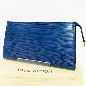 美品 Louis Vuitton ルイヴィトン M52945 エピ ポシェットアクセソワール ストラップなし ポーチ トレドブルー 青 鑑定済 中古 格安 HK0083