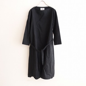 //ヤエカライト YAECA WRITE*No.99707 WRAP DRESS*Mコットンリネン薄手ワンピースロングリボンボートブラック(j27-2401-186)【31B42】