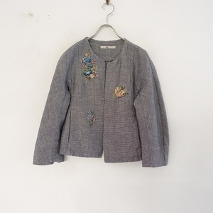 //45アールピーエム 45RPM *フラワー刺繍 Buttonless Crop Jacket*2コットン綿インディゴ染め羽織上着(jk25-2401-364)【61B42】