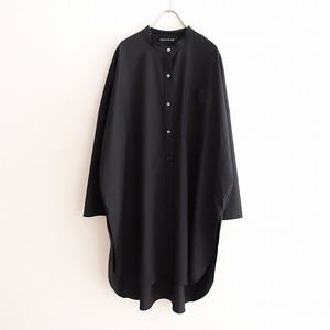 //【美品/定価1.8万】ミズイロインド mizuiro-ind *ウール混スタンドカラーシャツワンピース*黒ブラック長袖(33-2402-9)【12B42】