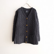 //【美品】アランウーレンミルズ aran WOOLLEN MILLS *アラン柄ウールニットカーディガン*Mネイビーグレー(33-2402-181)【42B42】_画像1