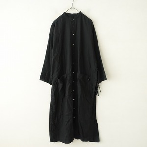 //【2022SS/定価2.8万】ネストローブ nest Robe*[UpcycleLino]サイドオープンシャツワンピース*F麻綿ブラック(27-2402-55)【72B42】