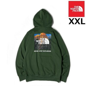 1円～!売切!【正規新品】THE NORTH FACE BOX NSE PULLOVER HOODIE パーカー US限定 バックプリント 裏起毛 男女兼用 登山(XXL)緑 181130-30