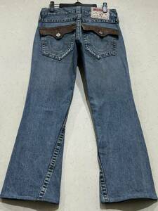 ※TRUE RELIGION トゥルーレリジョン JOEY 本革フラップ デニムパンツ インディゴ 米国製 28 　　　　　 BJBD.B