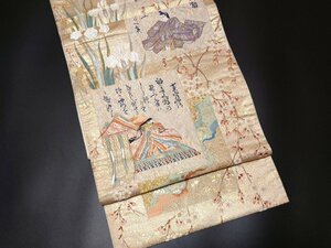 純金箔　歌人色紙　百人一首　六通柄袋帯　キモノマルシェ【D-22】