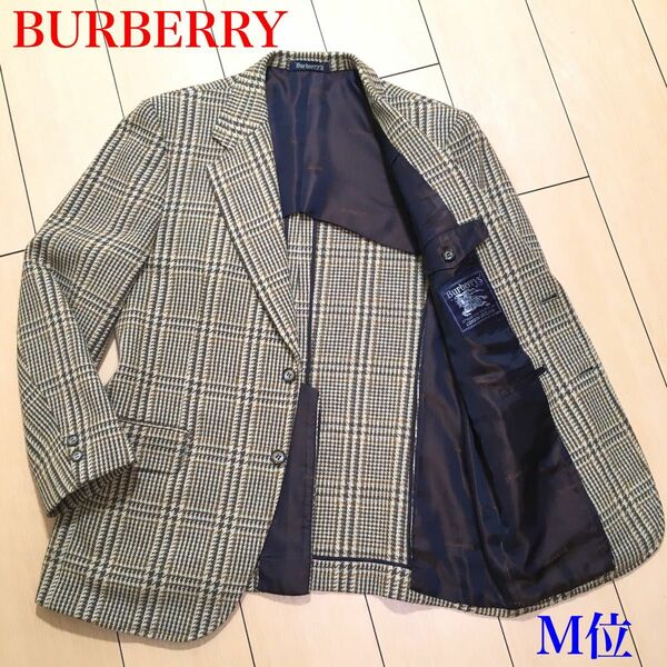 美品★バーバリー ツイード ジャケット BURBERRY ヴィンテージ テーラード チェック メンズ 秋冬 M位 A295