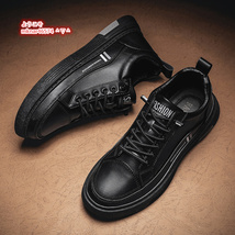 新品 スニーカー メンズ レザーシューズ 黒 ブラック カジュアル 靴 快適 ウォキングシューズ スポーツウェア アウトドア 24.5cm~27cm選択_画像2