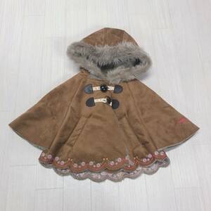 Y0878 BMBKIDS BLUE MOON BLUE Blue Moon Blue Kids girl outer poncho duffle coat manner 100 size Brown tea floral print embroidery 