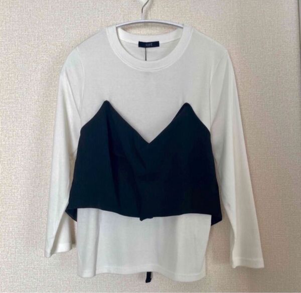 新品 ※訳あり※ 定価8,800円 ロペ カットソー 長袖 モノトーン ベアトップ風 モノトーン 白黒 春 秋