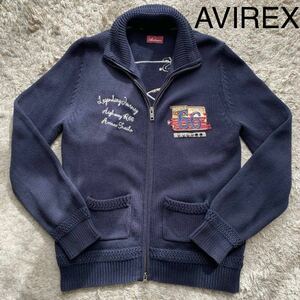 1円/Mサイズ相当/希少モデル　AVIREX アヴィレックス　カーディガン　ジップアップ ワッペン　ブルゾン ニット　メンズ　ネイビー　