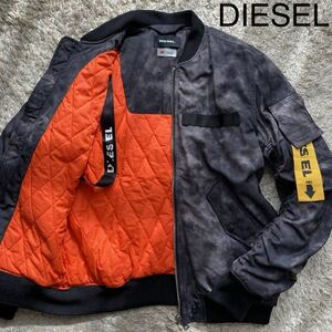 極美品/Lサイズ相当★ ディーゼル DIESEL ブリーチ加工 フライトジャケット ボンバージャケット MA-1 ブルゾン 中綿 タイダイ染め ブラック