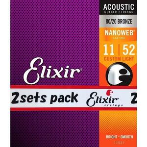 Elixir エリクサー コーティング弦 ２個セット アコースティックギター弦 2setpack 11027 80/20BRONZE NANOWEB CUSTOM LIGHT 11-52
