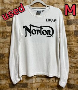 used Norton 長袖 Tシャツ オフホワイト Mサイズ Tシャツ ノートン Tシャツ プリント＋刺繍