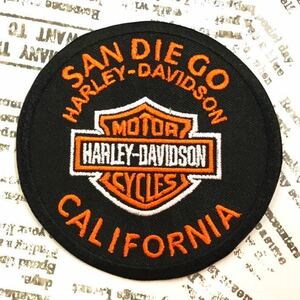 ワッペン / HARLEY DAVIDSON SANDIEGO ハーレー ダビッドソン サンディエゴ ラウンド BK #401 アメ雑 手芸 裁縫 飾り ししゅう アイロン