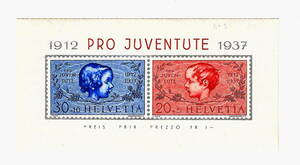 1937年 スイス Pro Juventute 記念シート 未使用 MＮＨ（ヒンジ跡なし） - YJ-102