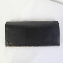 s677 ポールスミス 長財布 二つ折り レザー 黒ブラックブルー青 Paul Smith_画像2