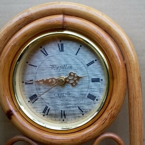 ラタン 掛時計 籐 置時計 日本製時計(Lapillon TOCHIGI TOKEI)に台湾製本体 レトロ アンティーク風 ラタン籐家具 中古品 わりとキレイな1点の画像8