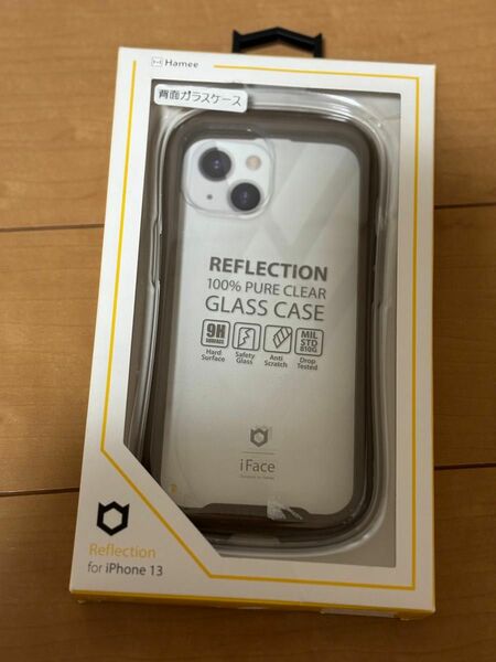 iPhone14 iFace ブラウン　クリア　ガラス