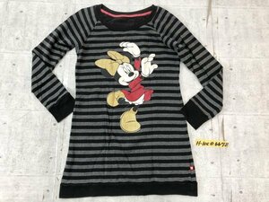 UNIQLO ユニクロ レディース Disney ミニー ボーダー スウェット チュニック トップス プルオーバー 黒 ブラック×チャコールグレー