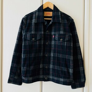 F9676cL Levi's リーバイス 70599 サイズM ウールジャケット チェック ブラック メンズ 古着 アメカジ シャツジャケット ワークジャケット