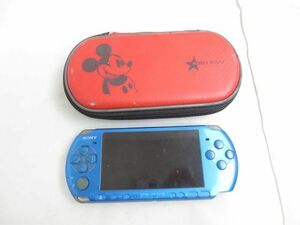 【同梱可】訳あり ゲーム PSP 本体 PSP3000 ジャンク品 バイブラント・ブルー 初期化済み ミッキー カバーケース付き