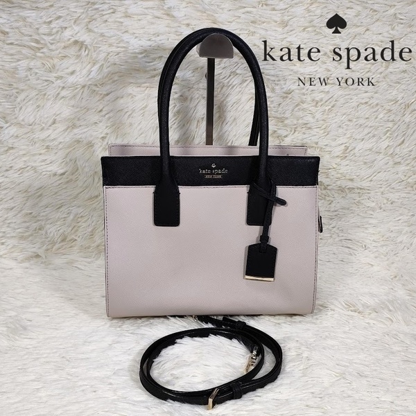 極美品 ケイトスペード kate spade 2way バッグ レザー マルチカラー ベージュ ホワイト ブラック ショルダー ハンド キャメロンストリート