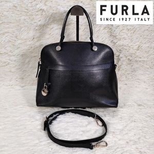 極美品 フルラ パイパー 2wayバッグ ブラック系 レザー FURLA 黒色系 ショルダーバッグ ハンドバッグ 鞄