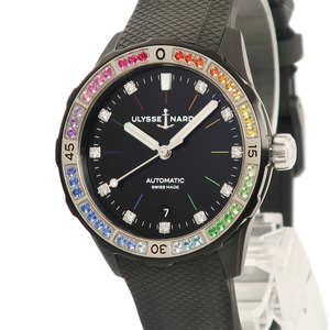 【3年保証】 ユリスナルダン ダイバーレインボー 8163-182B1LE-2A-RAIN/1A 純正ダイヤ 黒 虹色 限定 自動巻き メンズ レディース 腕時計