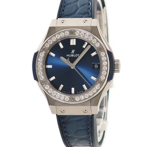 【3年保証】 ウブロ クラシックフュージョン 581.NX.7170.LR.1104 純正ダイヤ 青 バー クオーツ レディース 腕時計