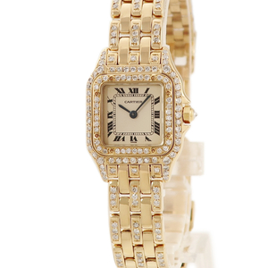 [3 year guarantee ] Cartier bread tail SM K18YG purity diamond ivory Rome n rectangle quarts lady's wristwatch 