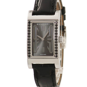 【3年保証】 ブルガリ レッタンゴロ RT39S 純正黒ダイヤ 角型 クオーツ レディース 腕時計