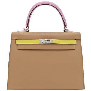  Hermes 2WAY bag Kelly 25 out .. tricolor vo- Epson Brown tea pink yellow color used 