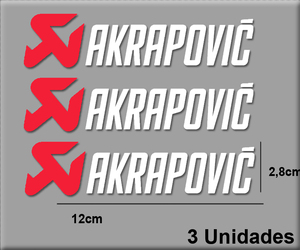 即納 アクラポビッチ AKRAPOVIC レッド/ホワイト カッティング 120mm x 28mm 3枚セット ステッカー 《送料無料》