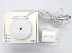 ★【在庫処分価格】NANAMI マグネット式 ワイヤレス充電器 A8S 超薄型 MagSafe 充電器 USB-Cアダプター付属☆T02-407a