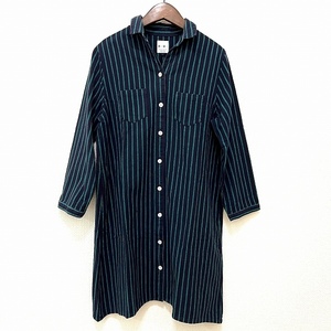 #ancgi emo n rice bead GIEMON. right e.oka Moto shop tunic navy blue green Kurume . stripe lady's [834627]