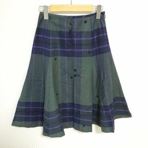 #wnc SALE ヨークランド YORKLAND スカート 7 緑系 チェック 花モチーフ ビーズ レディース [759606]