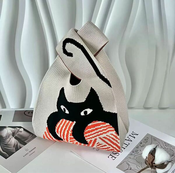 トートバッグ ニットバック 猫 オシャレ 可愛い 韓国 ランチバック ミニバッグ エコバッグ ランチバッグ バッグ
