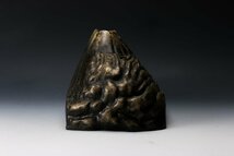 【佳香】彫刻家 長谷川義起 幅32cm『霊峰富嶽』ブロンズ像 銅製 共箱 立札 本物保証_画像6