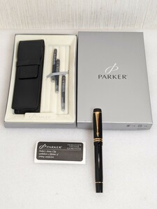 PARKER Duofold 万年筆 PEN先750 18K 付属品あり 箱あり パーカー デュオフォード 18金 金 K18 黒 ブラック ゴールド