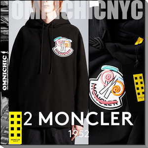 超人気のビックロゴ【2 MONCLER GENIUS 1952 】モンクレールジーニアス/22-23AWオーバーシルエットワッペンブラックスウェットパーカーM/黒