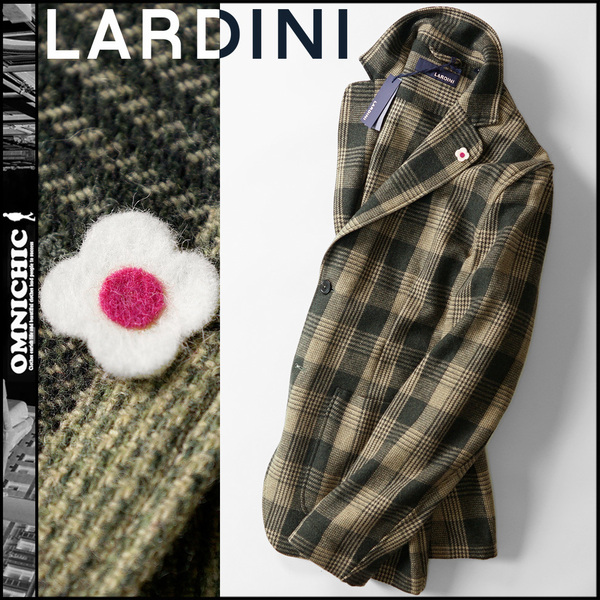 遊び心が漂うグレンチェック■新品7万【LARDINI】ラルディーニ珍しいお色のウールテーラードジャケットL/50サイズ相当/紅白ブートニエール