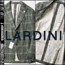 唯一無二パターンプリント■新品14万本切羽【LARDINI】春夏ラルディーニグリーンチェックテーラードジャケット50/7REG/ブートニエール_画像1