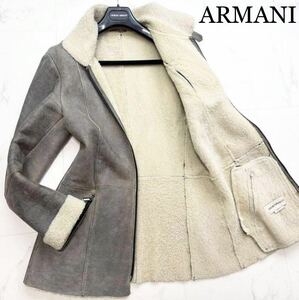 美品◆幻のXL位!定価50万!!EMPORIO ARMANI 最高級本革レザームートンコート【トロトロ 一生物の逸品】毛皮ファー ZIPブルゾン 稀少カラー48