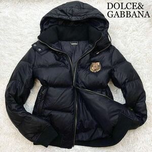 【美品!】定価15万!希少M-L!!DOLCE&GABBANA ダウンジャケット D&G 最高級 極上 コート フード着脱可 レザー革エンブレム 刻印 ブラック黒44