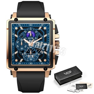 特価●LIGE メンズ 腕時計 高品質 Quartz Wristwatches ファッショナブル 時計 クオーツ シリコン バンド ウォッチ クロノグラフ Rブルー