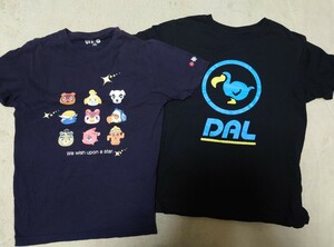 〈150〉ユニクロ あつまれどうぶつの森 Tシャツ ブラック ネイビー 半袖 DAL キャラクター顔 中古 小学生 古着 NintendoSwitch