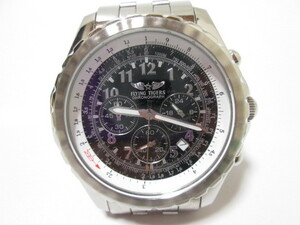 [feb0 NN7292] Flying Tigers フライングタイガー CHRONOGRAPH クロノグラフ Water 10ATM 黒文字盤 ブラック 腕時計 【動作未確認】