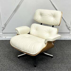 【中古】Herman Miller　ハーマンミラー　イームズラウンジチェア　レザー　アイボリー　一人掛けソファ