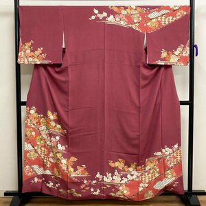 着物月花　金駒刺繍　金彩　品のある花　訪問着　正絹　金糸　共八掛　ガード加工　ki653